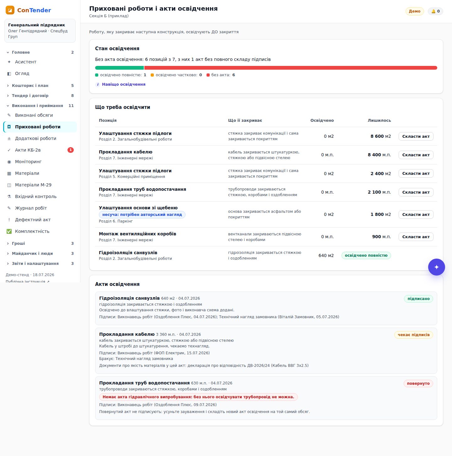 Приховані роботи і акти освідчення